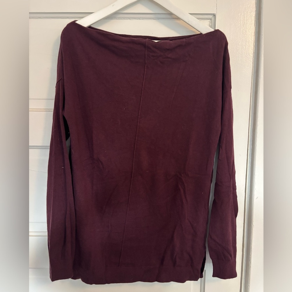 Burgundy boatneck sweater, size medium.